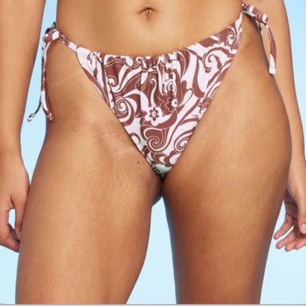 Set of 2- Women's Side-Tie Bikini Bottom - Brown waves